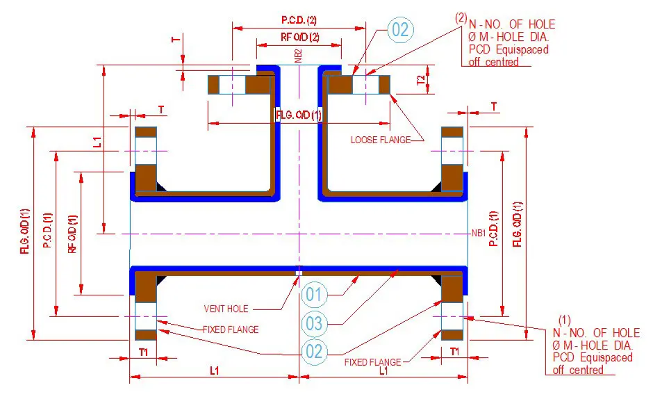 CROSS-SECTION-PTFE-FEP-PFA-Lined-Unequal-Tee